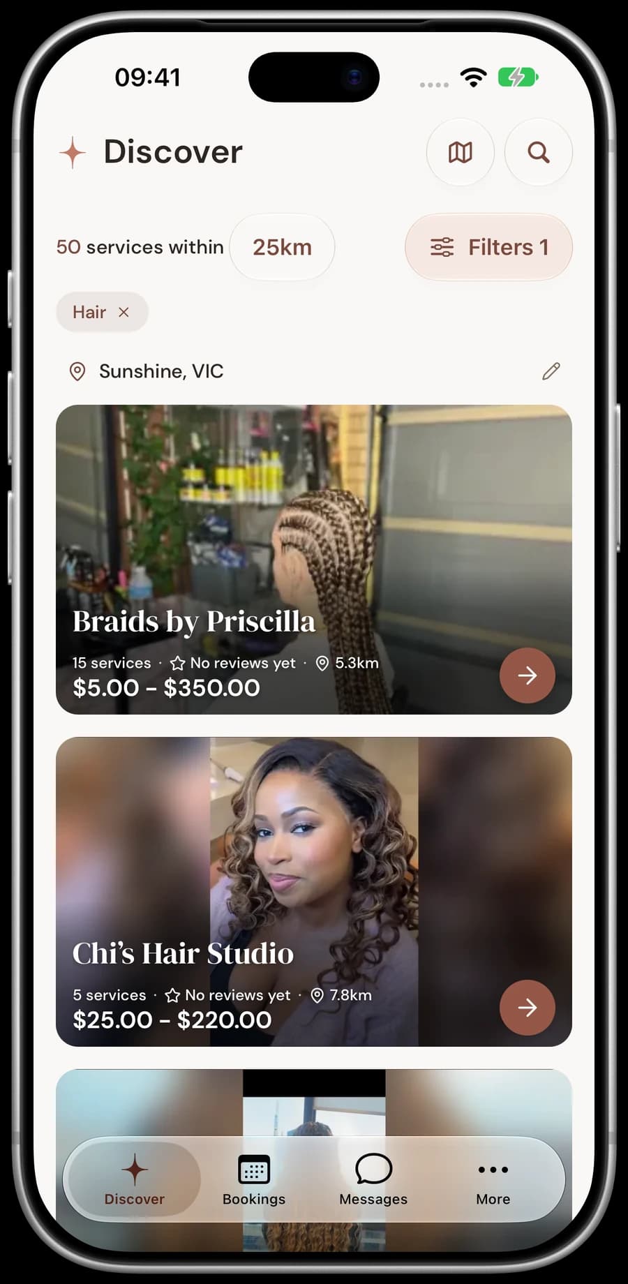Glowa mobile app: hair services near Sunshine, VIC, with photos and prices