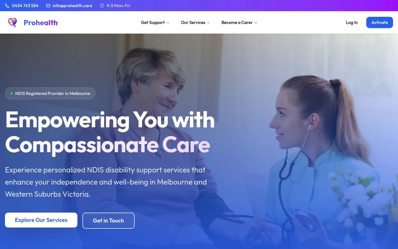 Screenshot of ProHealth website homepage